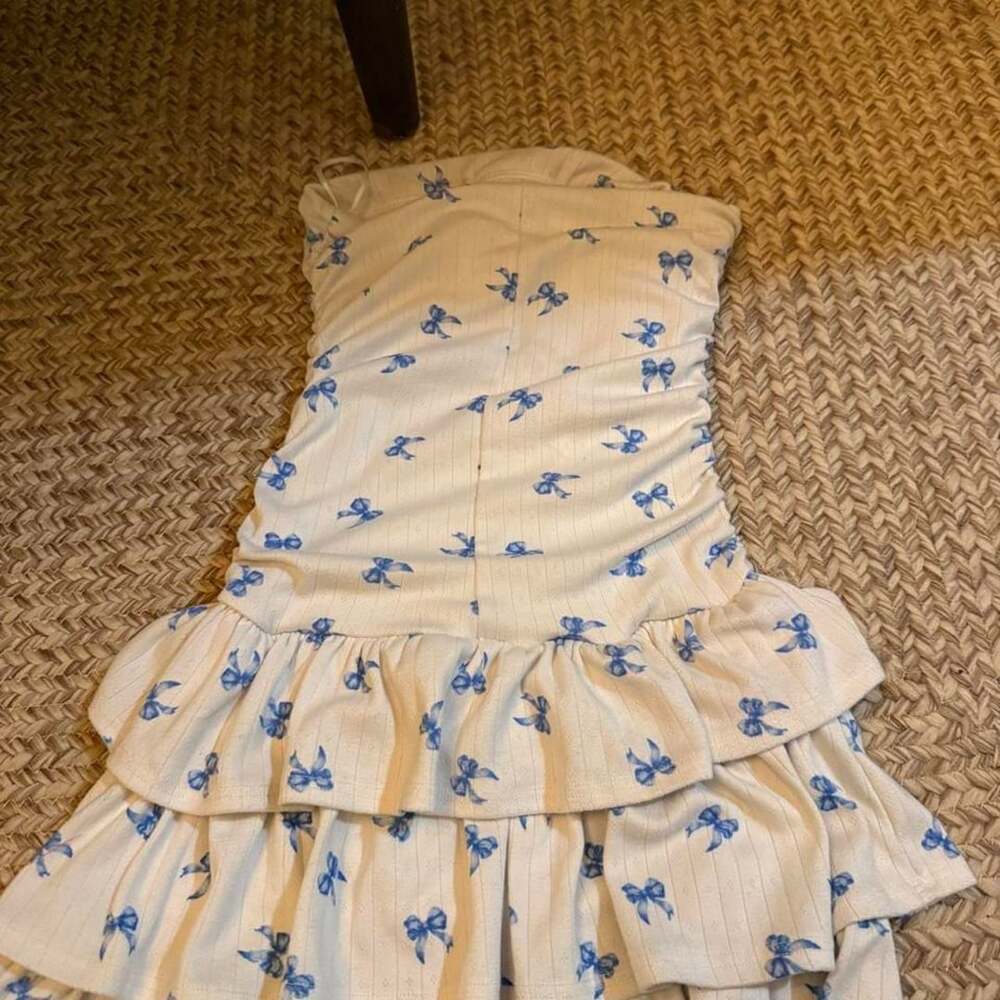 Saloni Bow Print Ruffle Tube Dress